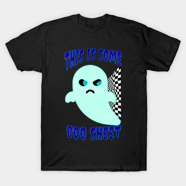 This Is Some Boo Sheet Funny Spooky Halloween Ghost Checkered Flag T-Shirt by Carantined Chao$